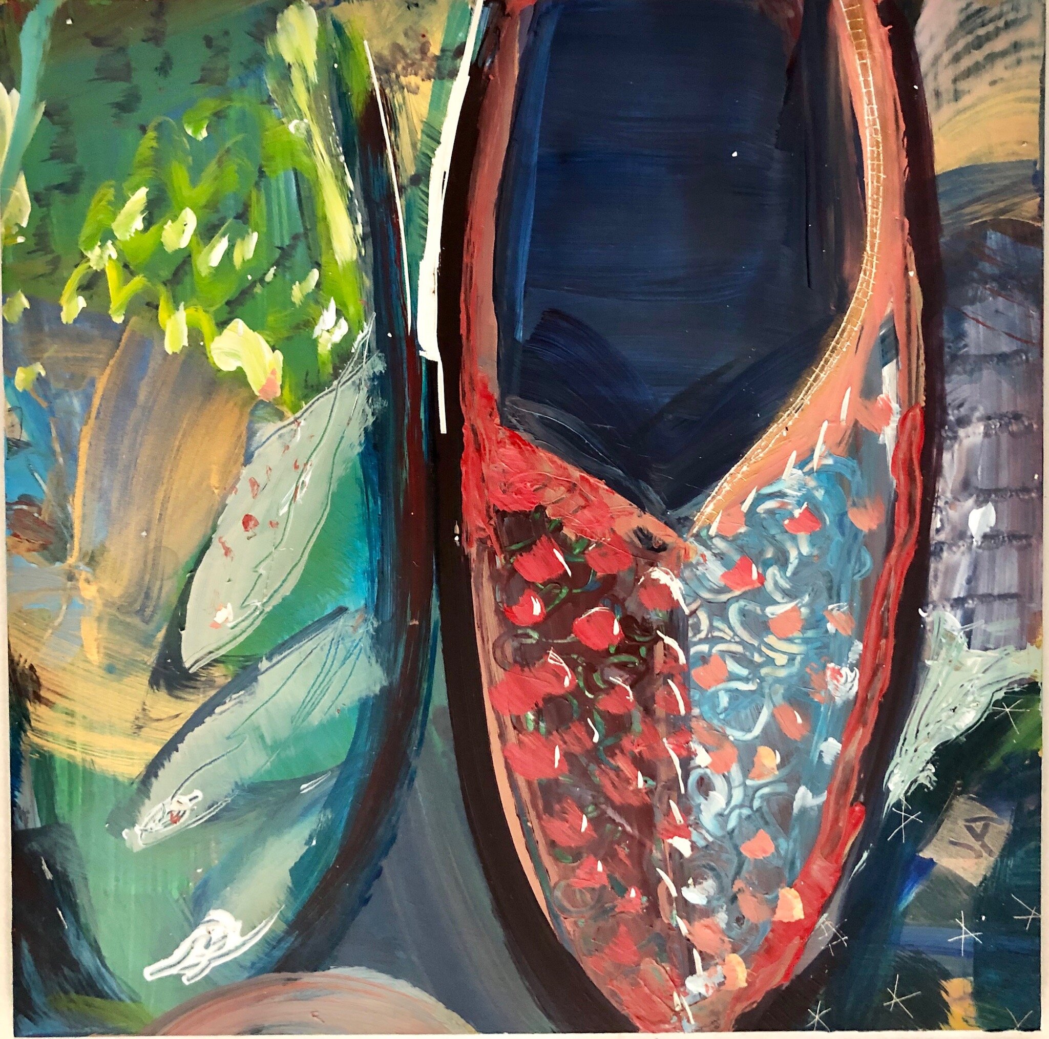 Foot Loose, 6x6", acrylic on clay board, $85