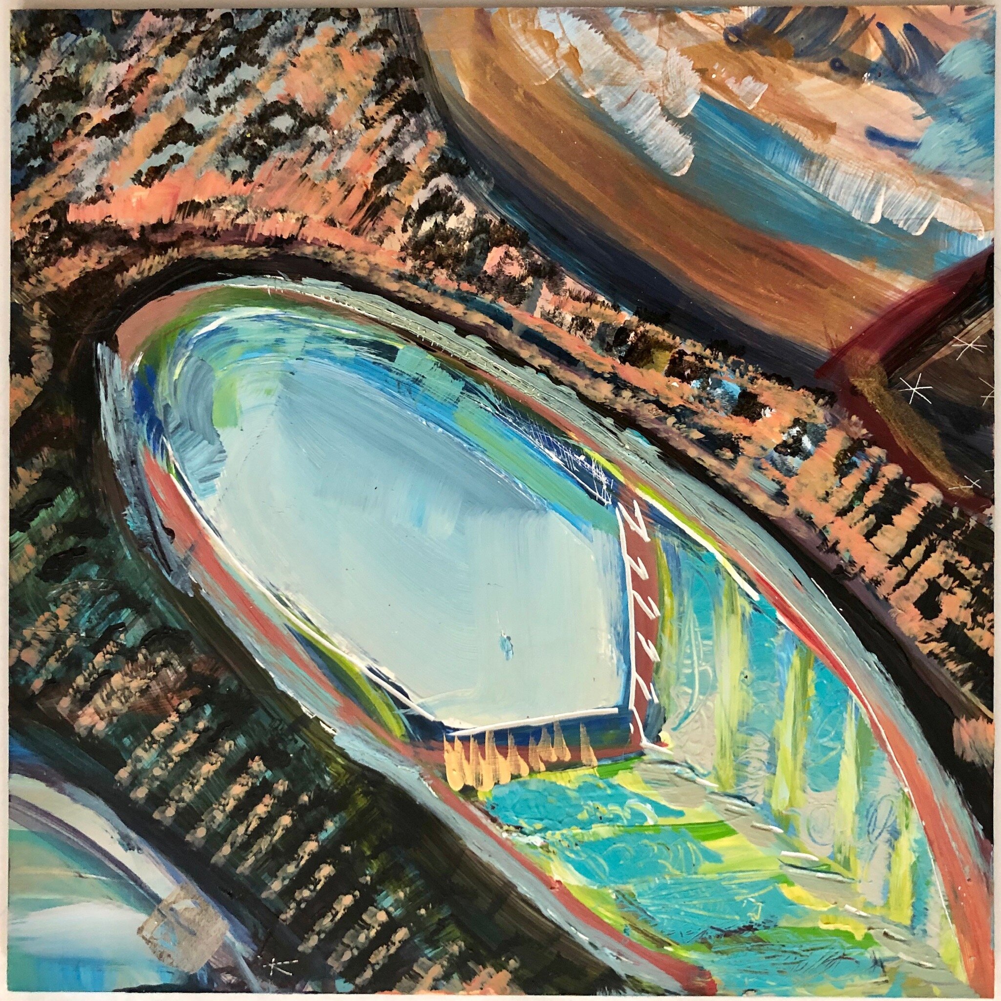 Walk On, 6x6", acrylic on clay board, $85