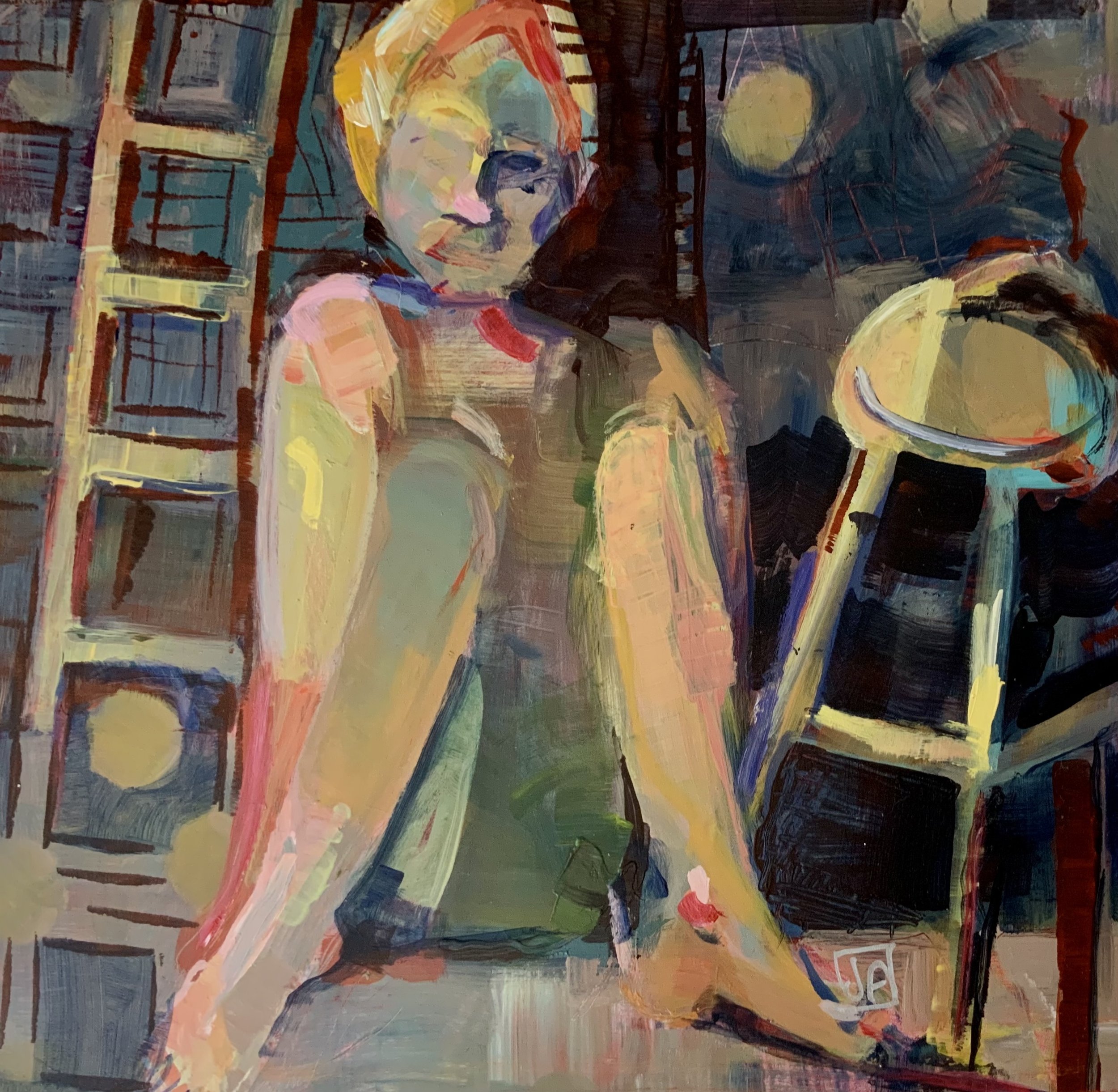 BackStage, 12"x12", acrylic on clay board, 2021, $350