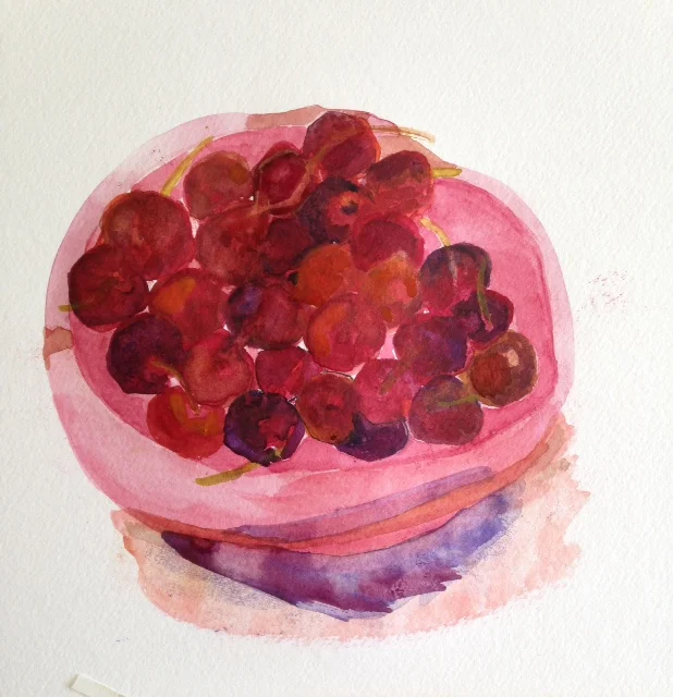 Quickly Disappearing Cherries in a Pink Bowl