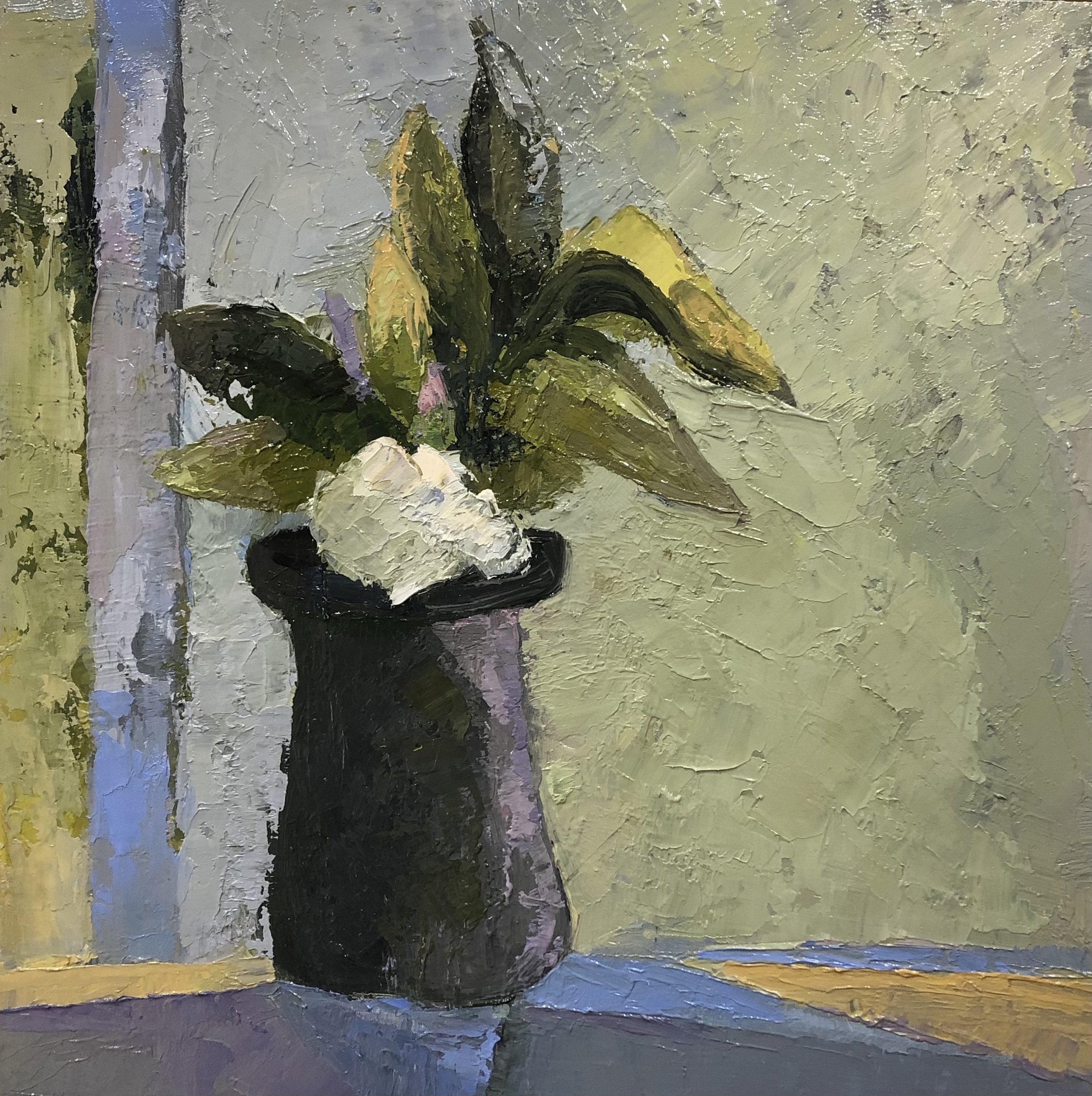 Black Vase, White Flower