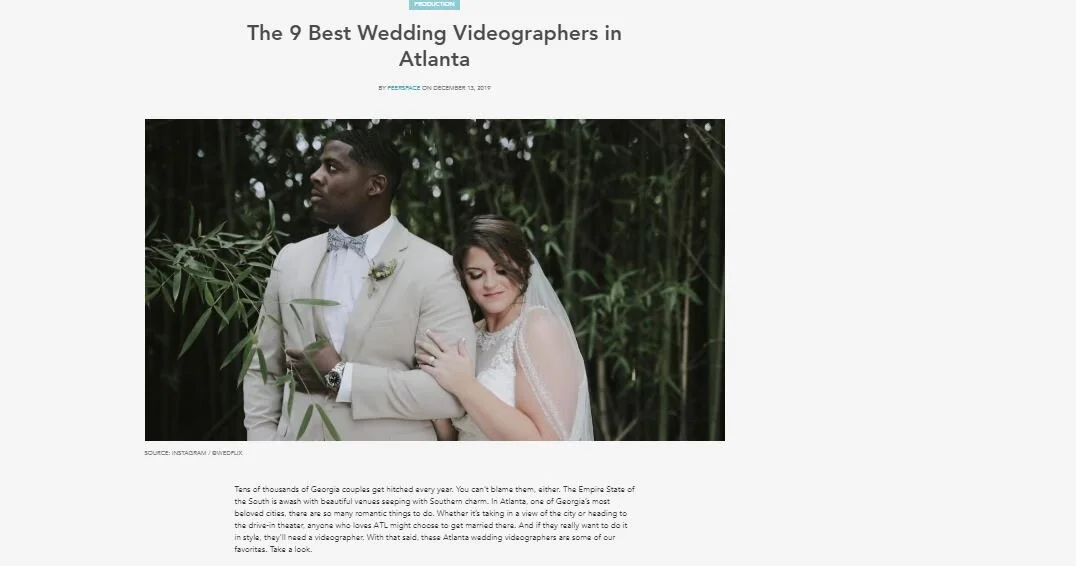 Chosen by PeerSpace as One Of Atlanta's top Wedding Videographers