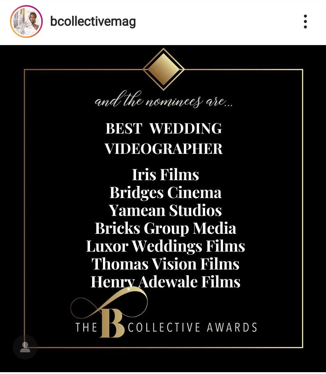 Nominated By B Collective Magazine - Best Wedding Videographer (2019)
