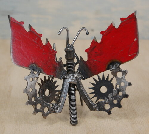 Red Wing Butterfly Reclaimed Metal Sculpture 4x5x3.jpg