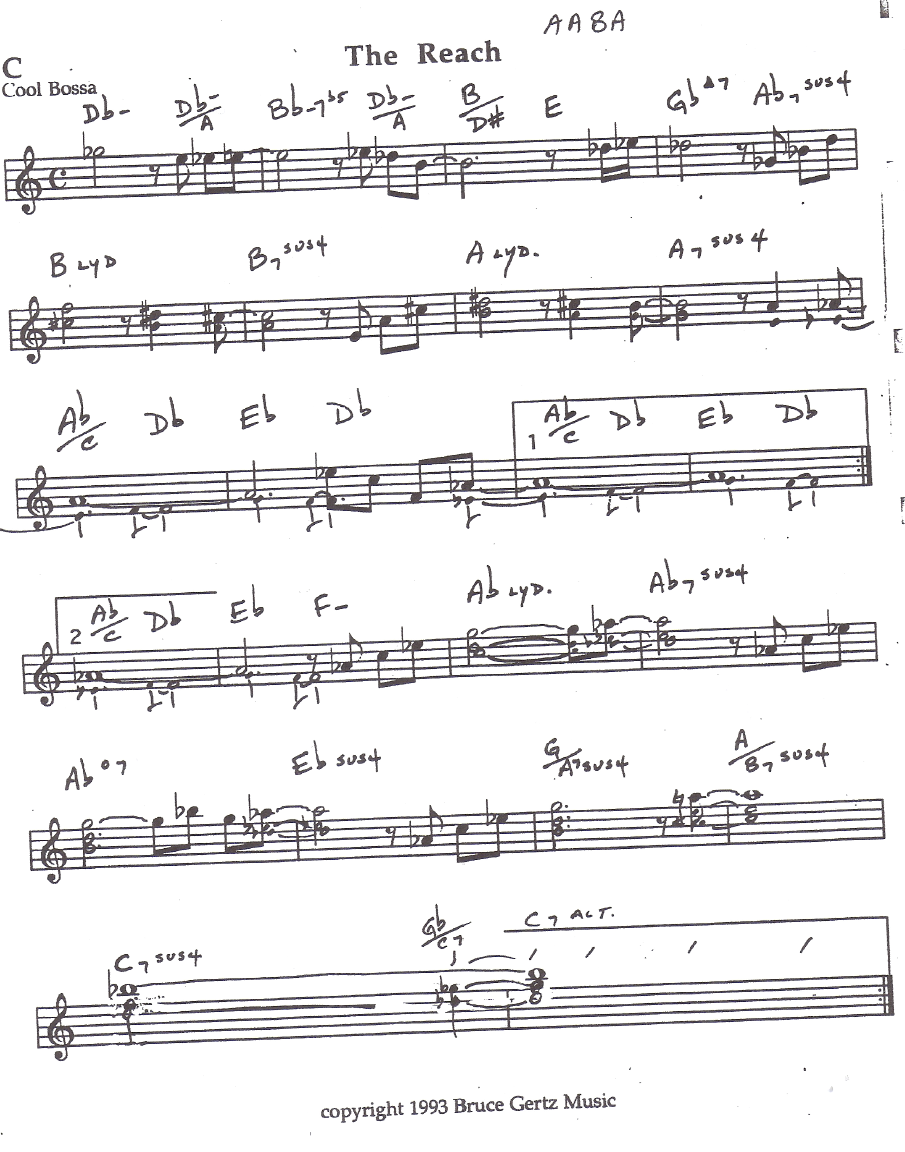 Recorded 1994 on Discovery Zone, Ram Records RMCD 4524, Abercrombie, Bergonzi, Calderazzo, Nussbaum, (Bruce Gertz 5tet)Recorded video with Eva Gertz 2015 youtube. Eva Gertz with Bruce Gertz https://www.youtube.com/watch?v=wuN6rxd91mY