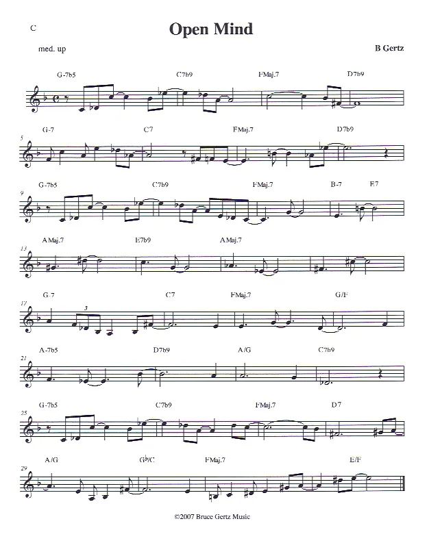 Title track from Open Mind on Open Mind Jazz, OMJ-004 with Jerry Bergonzi, Phil Grenadier, Gabriel Guerrero and Austin McMahon, (Bruce Gertz Quintet)