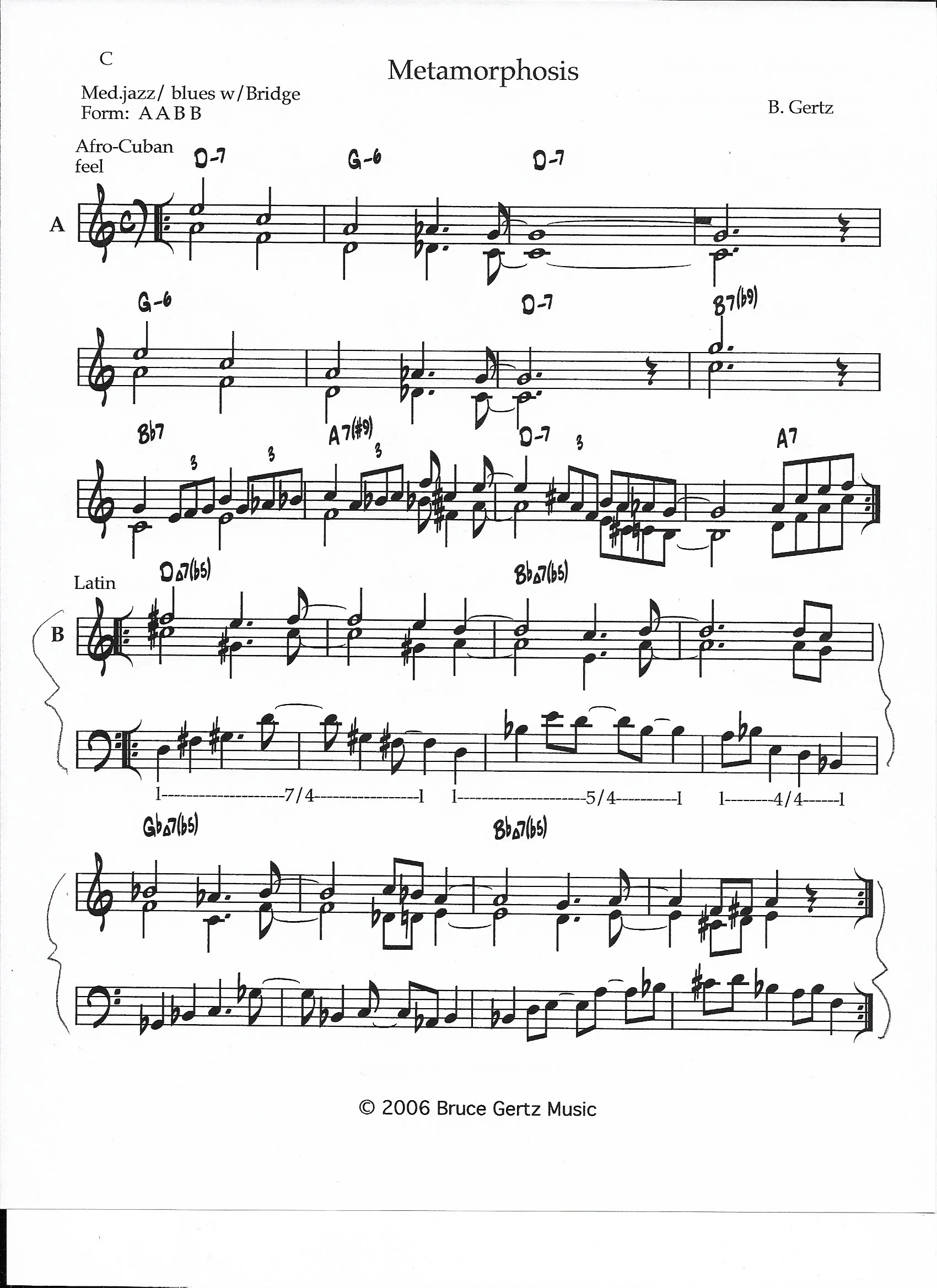The bridge is 8 measures divided in 7+5+4 X 2 = 32 beats