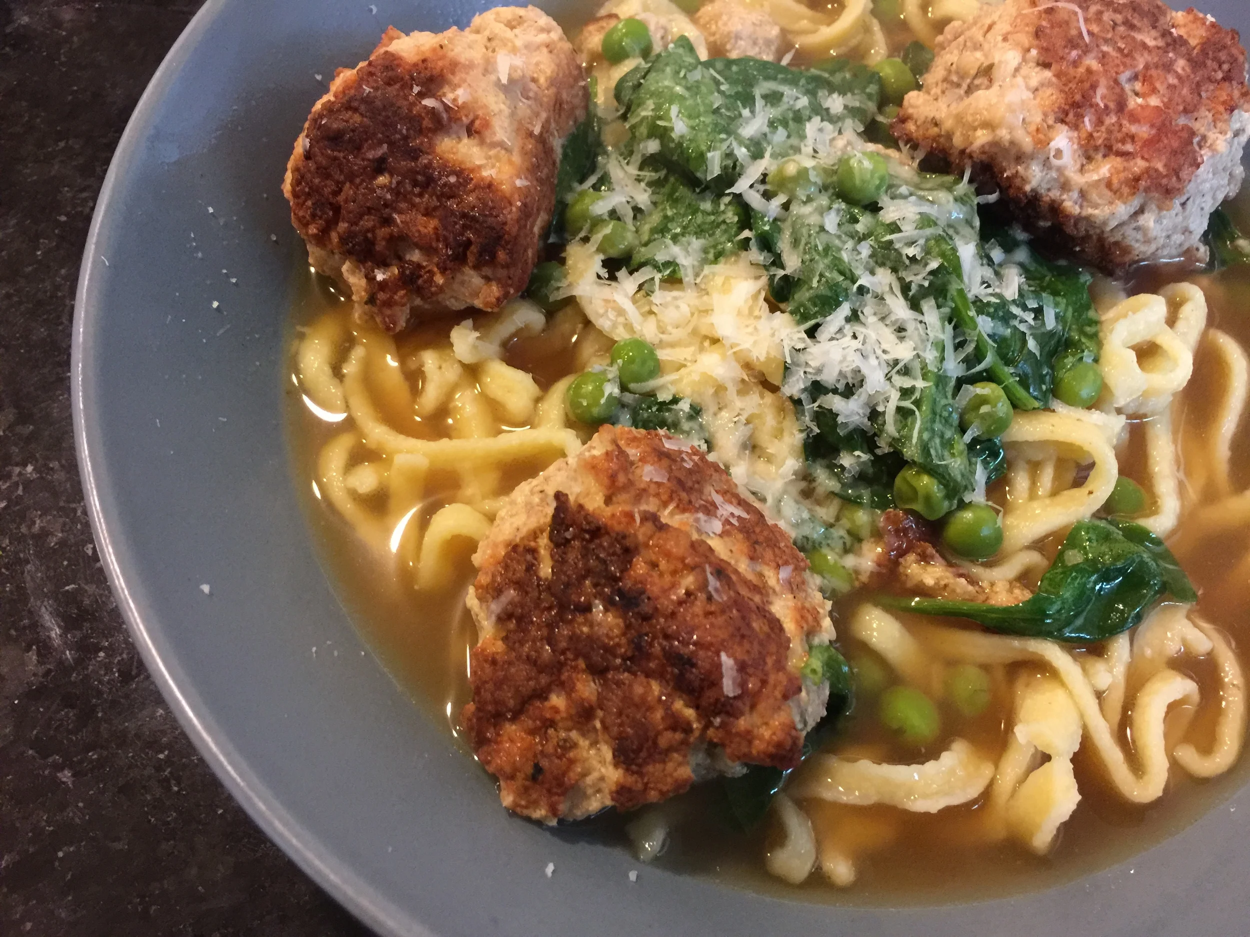 Pork-and-Ricotta Meatballs in Parmesan Broth