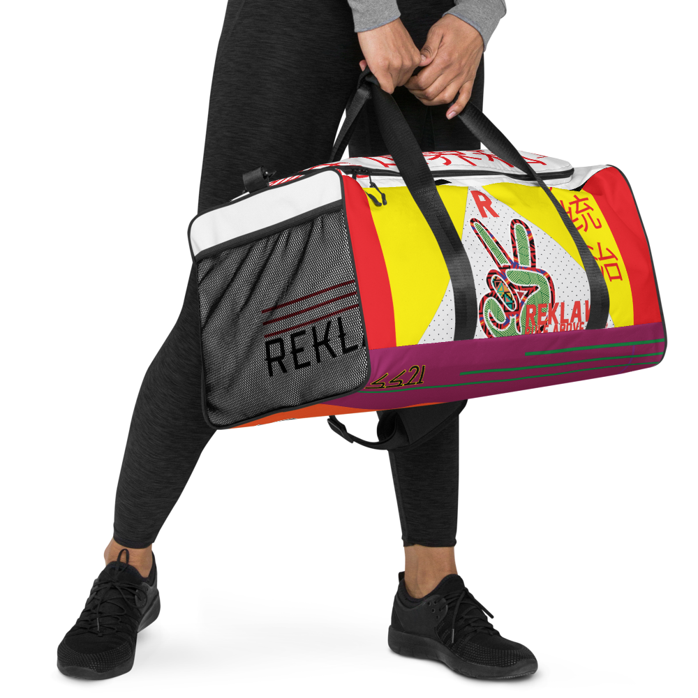 Reklaw Clothing SS21 AW21 Duffle Bag.Model with product.png