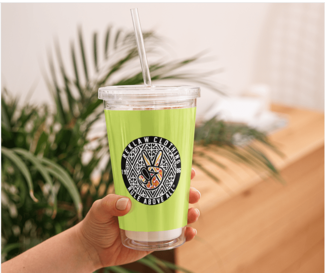 Reklaw Clothing Clear Plastic Tumbler.Aztek.Front Mockup View.SS24.png
