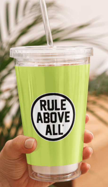 Reklaw Clothing Clear Plastic Tumbler.Rule Above All.Front Mockup View.SS24.png