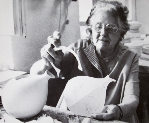 At work on a model for Kispester-Granit, c. 1980s. From Eva Zeisel: Designer for Industry , 1984.