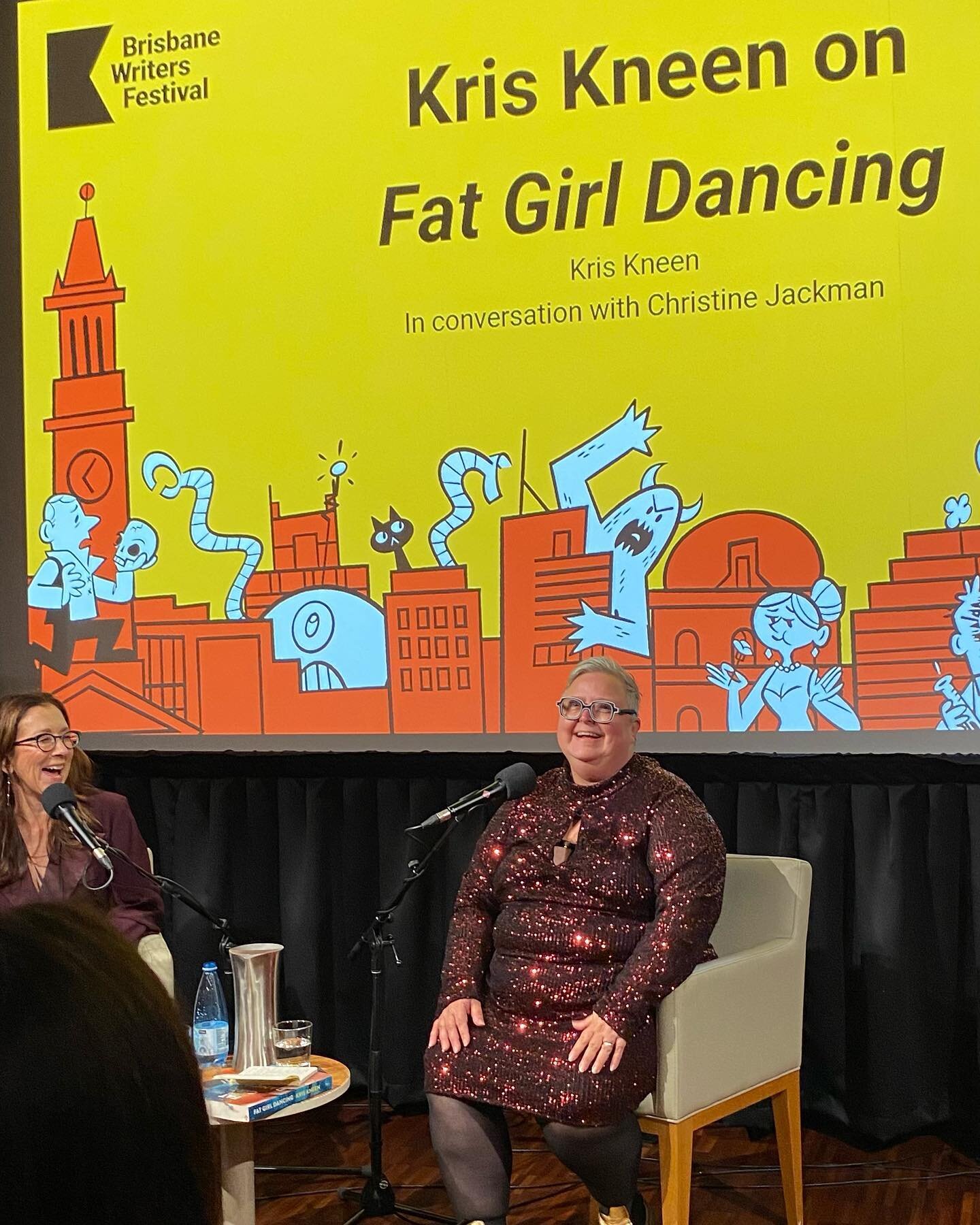 Such a joyful celebration of the body last night @briswritersfest with @christinemjackman in conversation with @kkneen about their new memoir Fat Girl Dancing. And we did get to see them dance&hellip;Burlesque. So much fun. 
#kriskneen #fatgirldancin