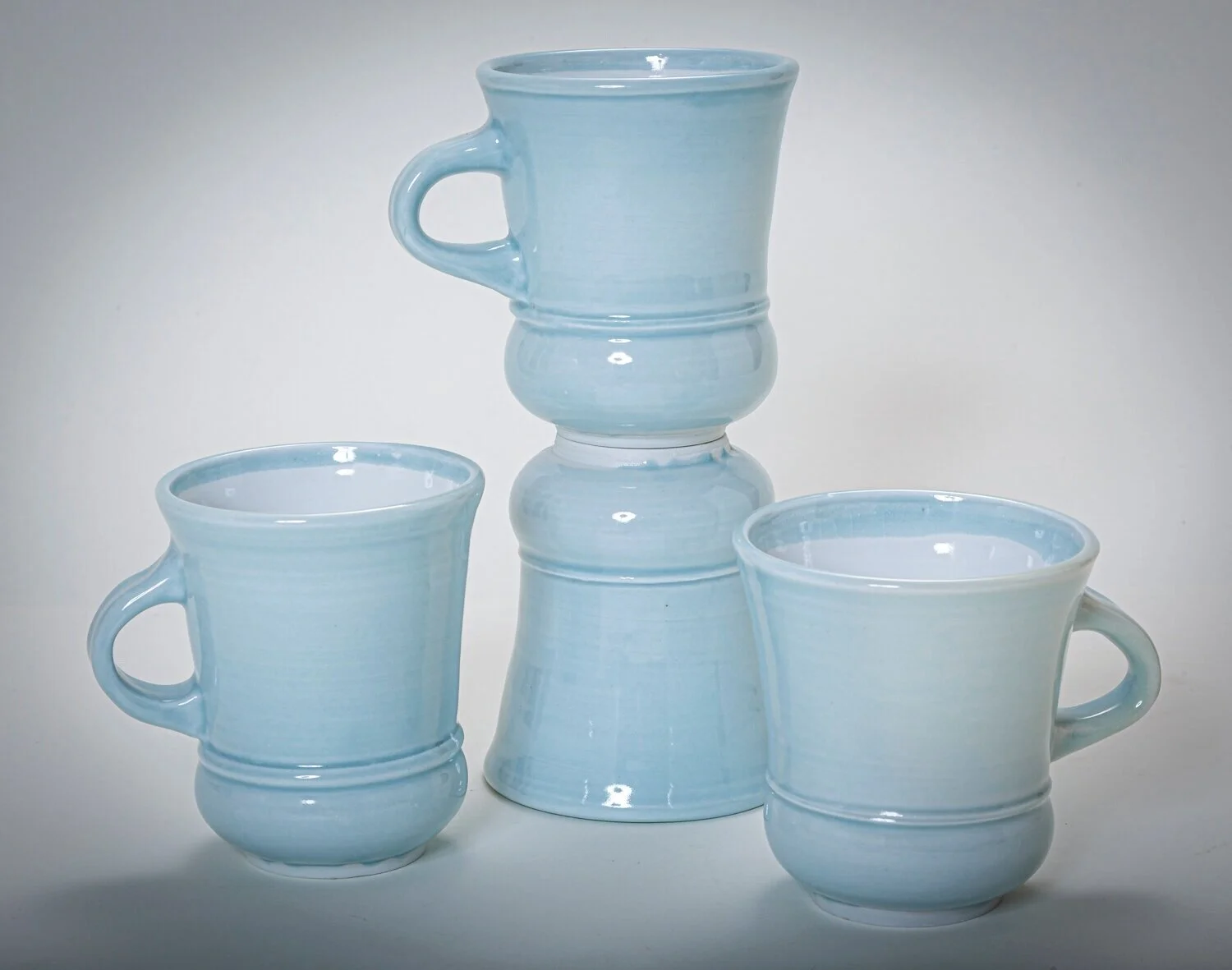  12 oz. “Beach House Mugs”: blue celadon and gloss white on porcelain 