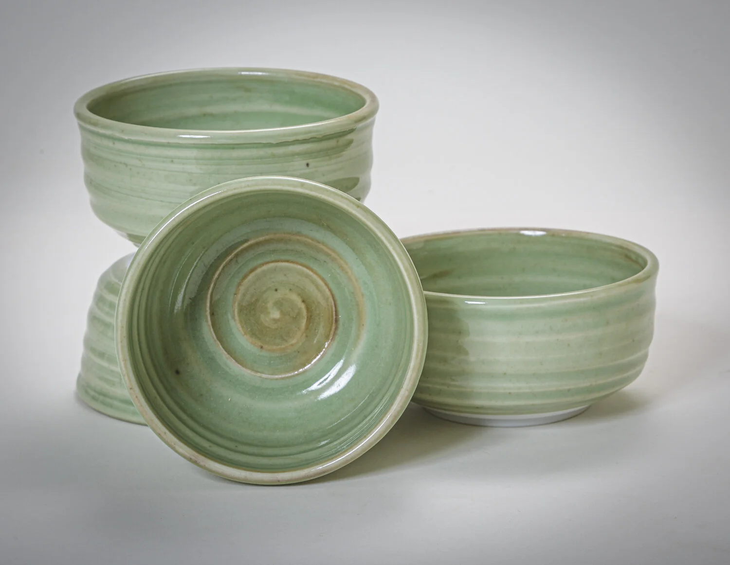  10 oz. “Sea Swirl” Bowls: Iron Green Celadon on porcelain 