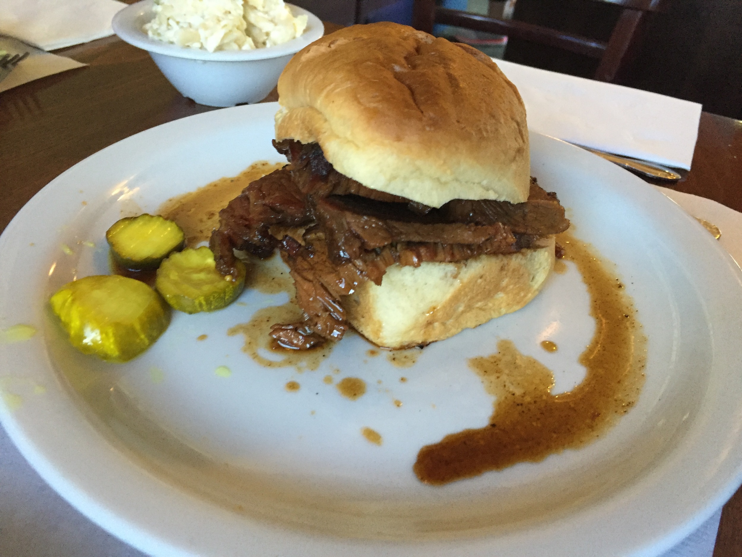 Sliced Beef Brisket Sandwich with Macaroni Salad