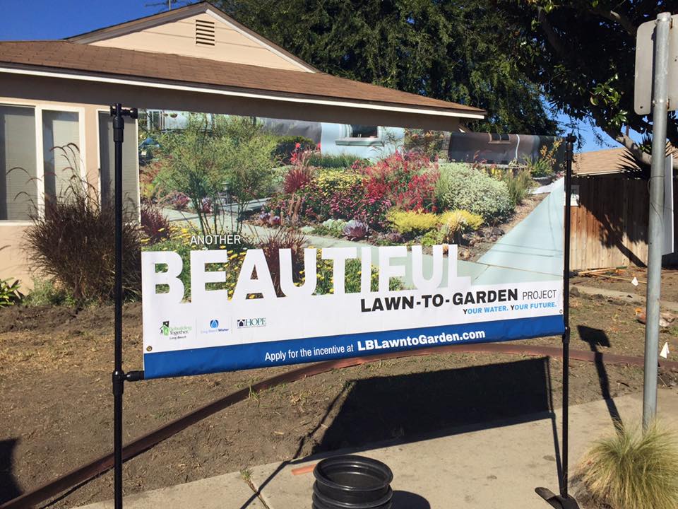 Long Beach Water Department sign promoting their Lawn to Garden program!