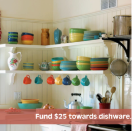 Fund $25 towards dishware.