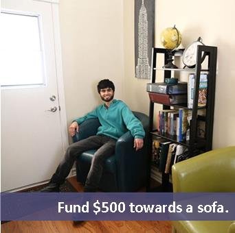 Fund $500 towards a sofa.