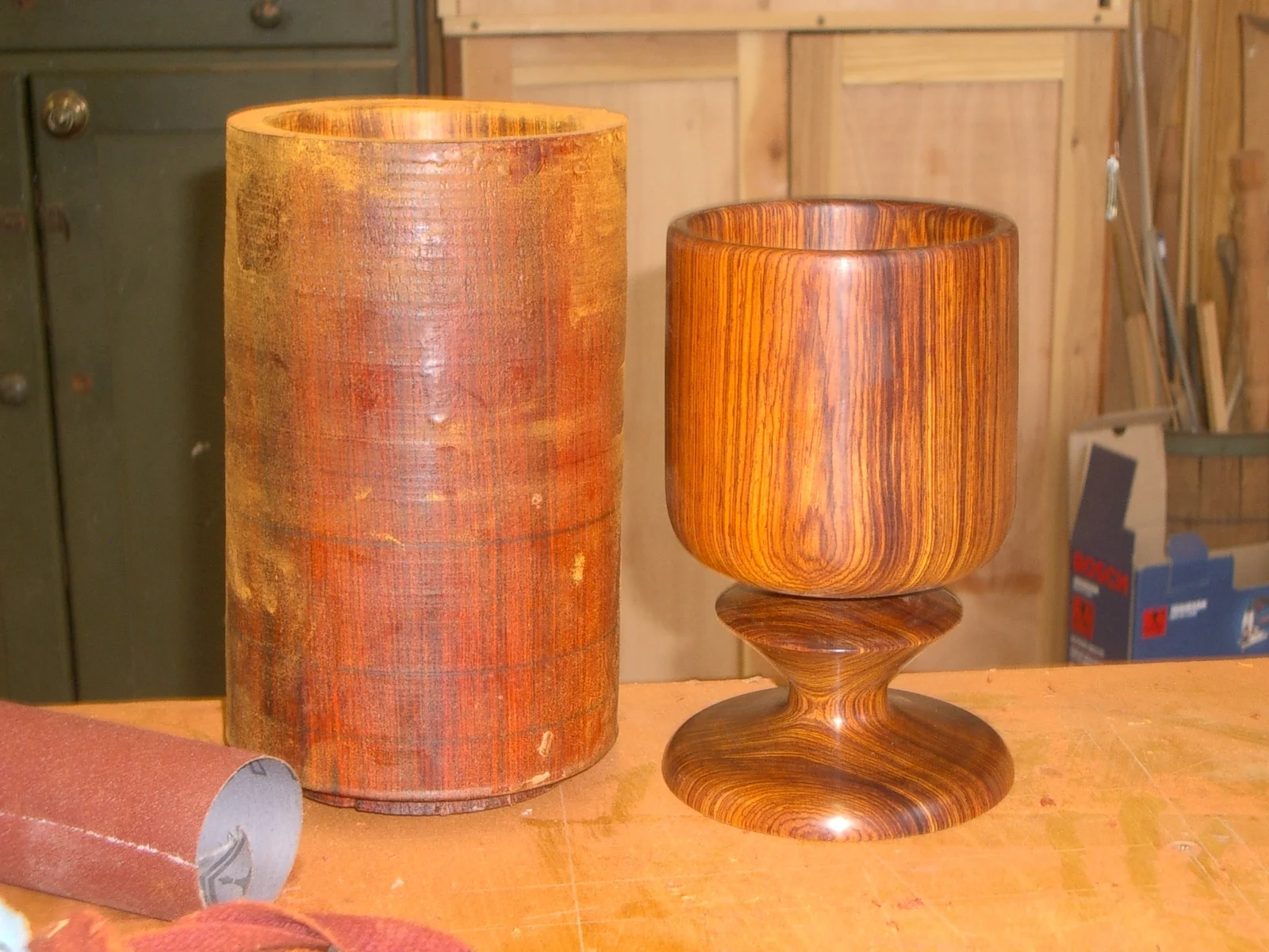 Cocobolo wedding goblet, before and after