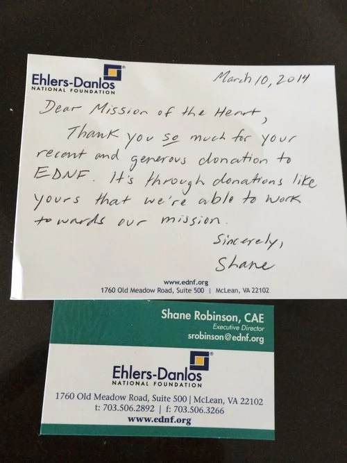 Thank you notes from Ehlers-Danlos National Foundation