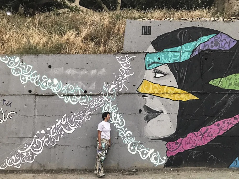 Dalal Mitwally’s completed painting Photo by Rakan Shaban