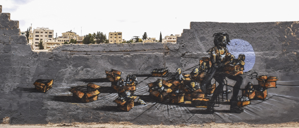 Bayan Kiwan’s completed wall Photo by Raed Asfour