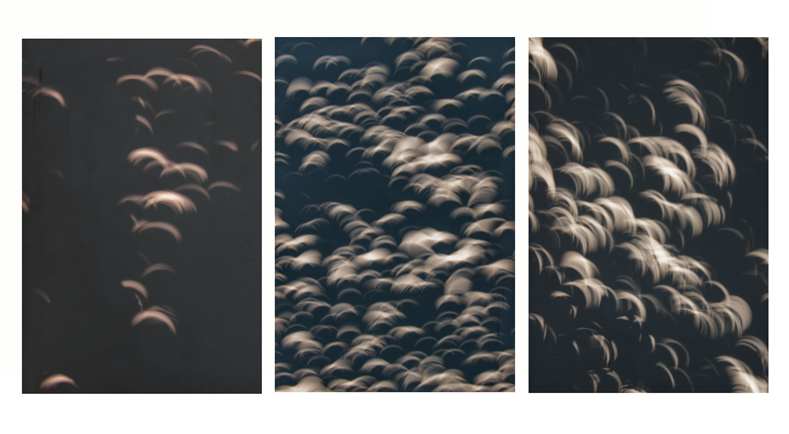 solar eclipse shadows on canvas, triptych no. 1, 2017