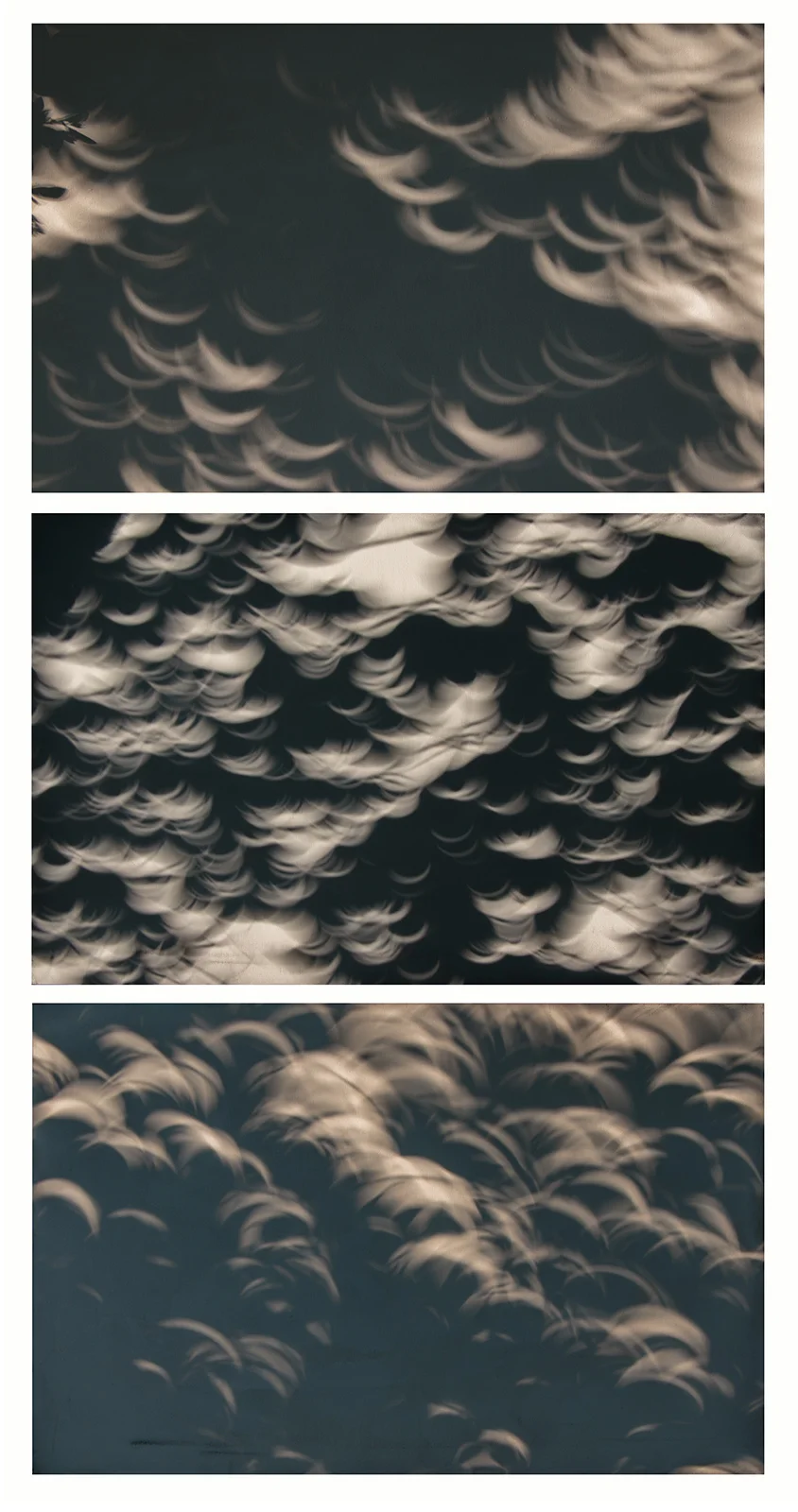 solar eclipse shadows on canvas, triptych no. 2, 2017