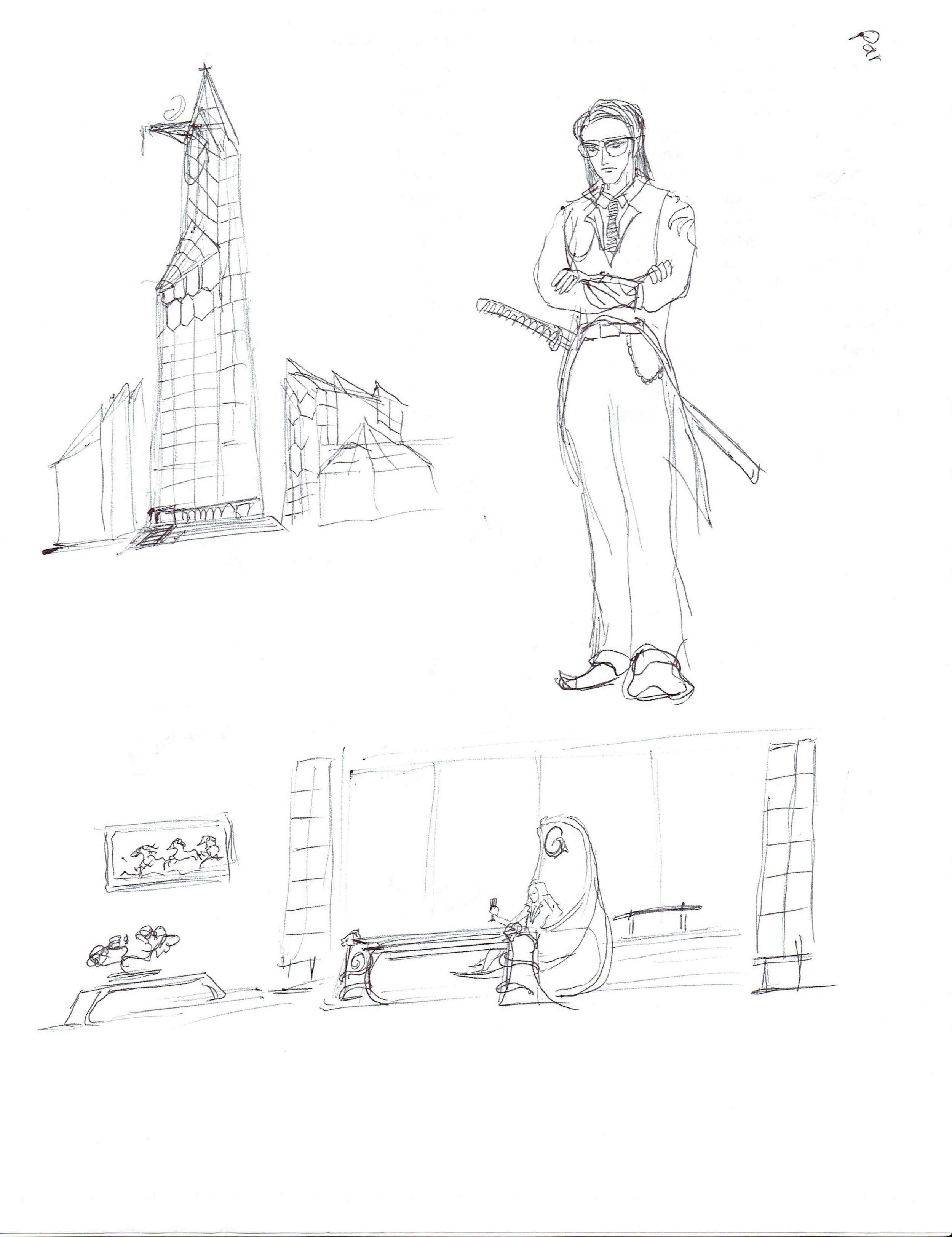 Top Left Clockwise: The Tower of Graves, Garreth Graves, and Garreth relaxing in his main office