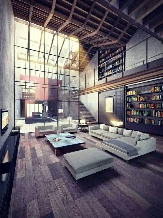 High Ceiling & Floor to Ceiling glass.