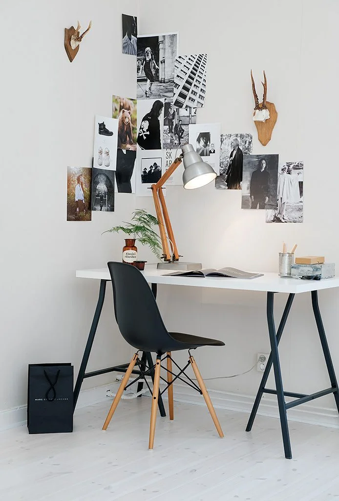 This space shows you don't need a lot of space or a huge room to create a beautifully styled office space. A small desk in the corner and your favourite images on the wall is all you need!