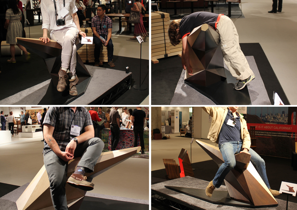 Just like sitting on a tree branch, people find a position they feel is most comfortable for the moment. Candid shots from ICFF.
