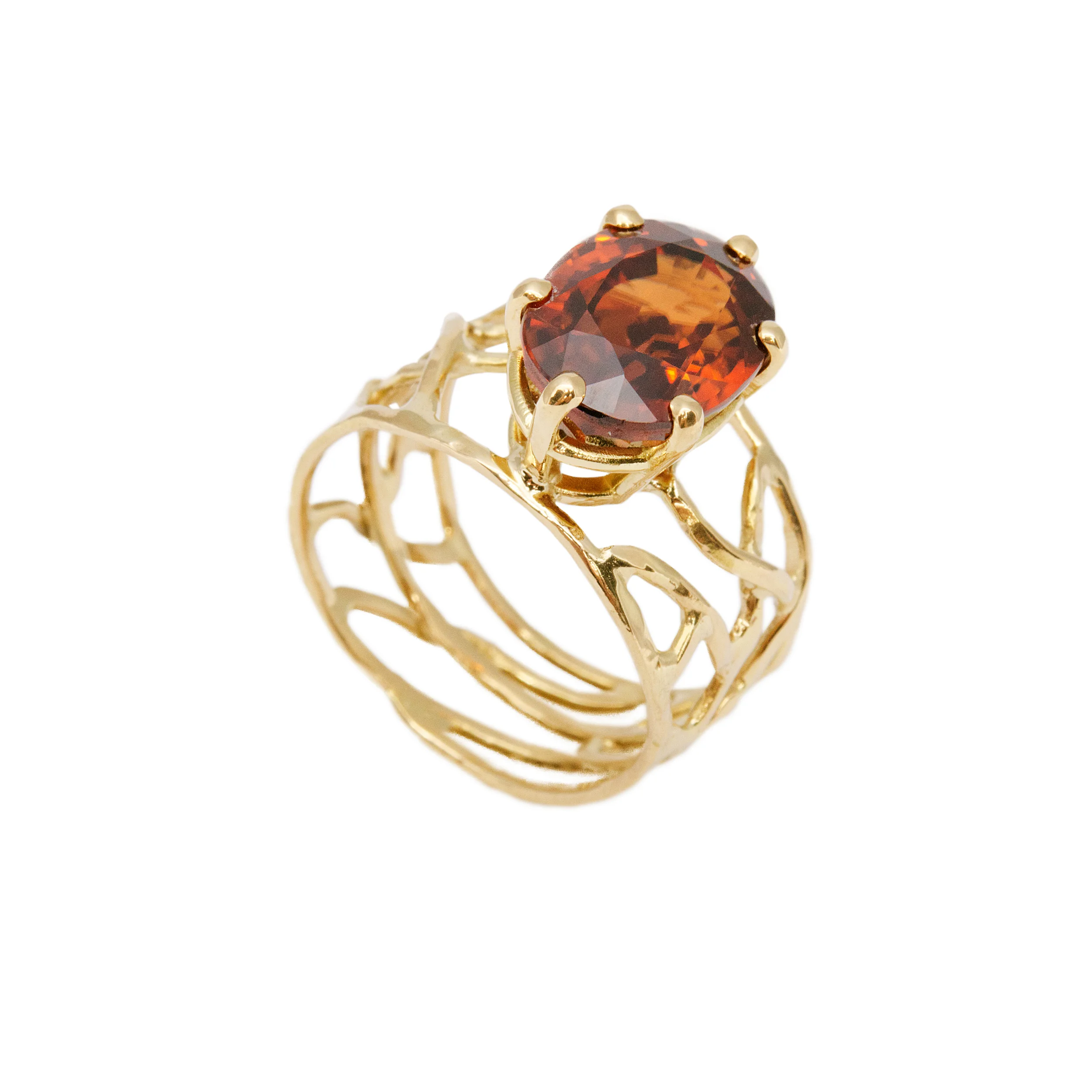 Draadring met granaat geel goud