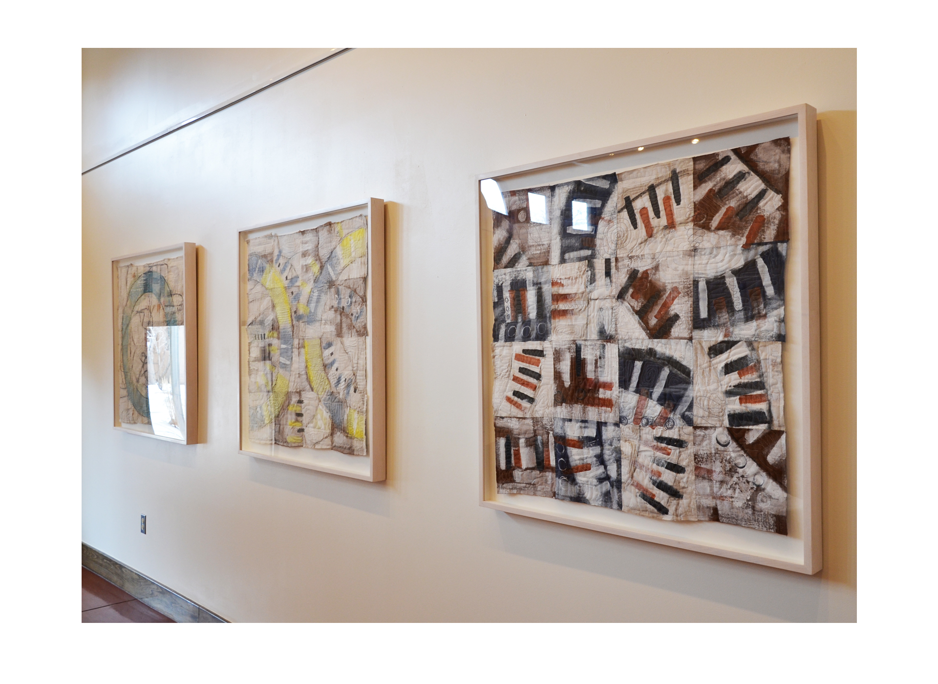 J. Willis, "Broken Circles (Triptych)", Linen, Acrylic, Archival Frame, 40"x40" each, 2015