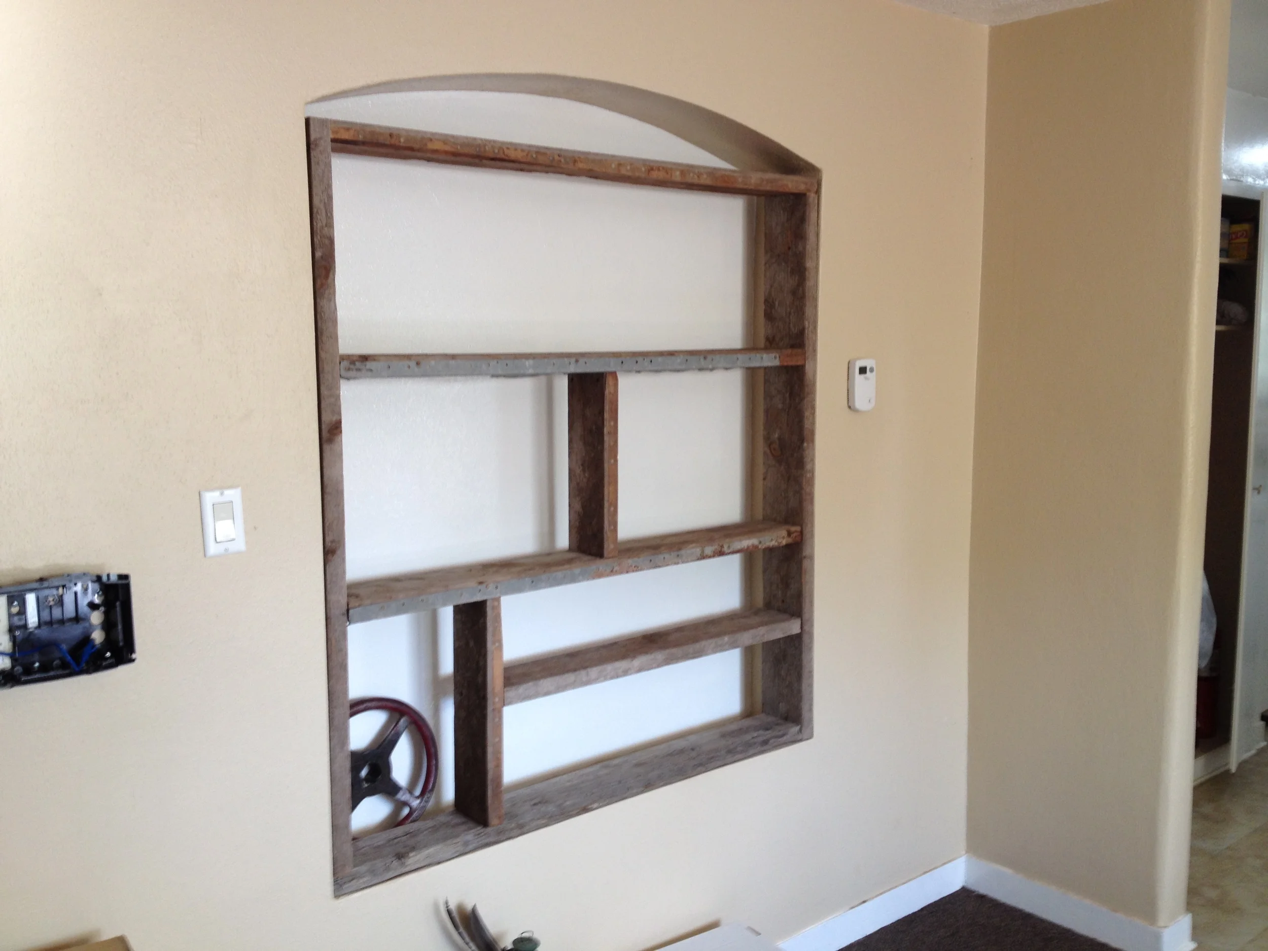 Bookshelf made of reclaimed barnwood