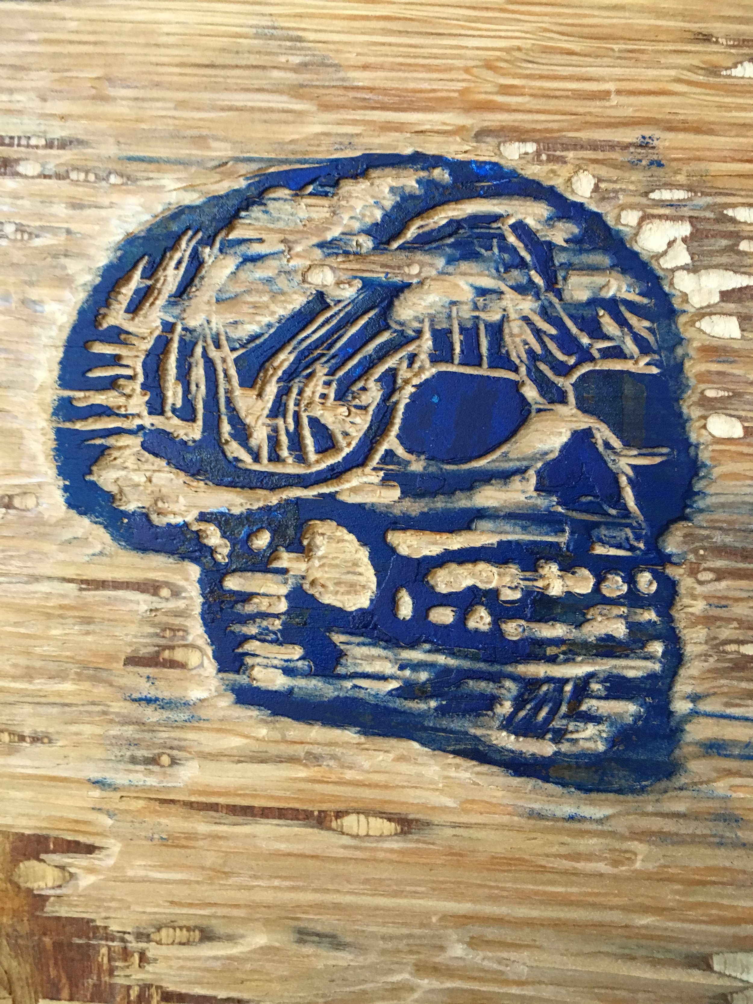 Willis, Joshua, "Woodcut Skull," Plywood, Acrylic, 2017