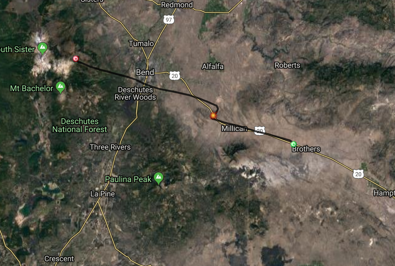 Predicted Flight Path, Launching from Three Creeks Lake
