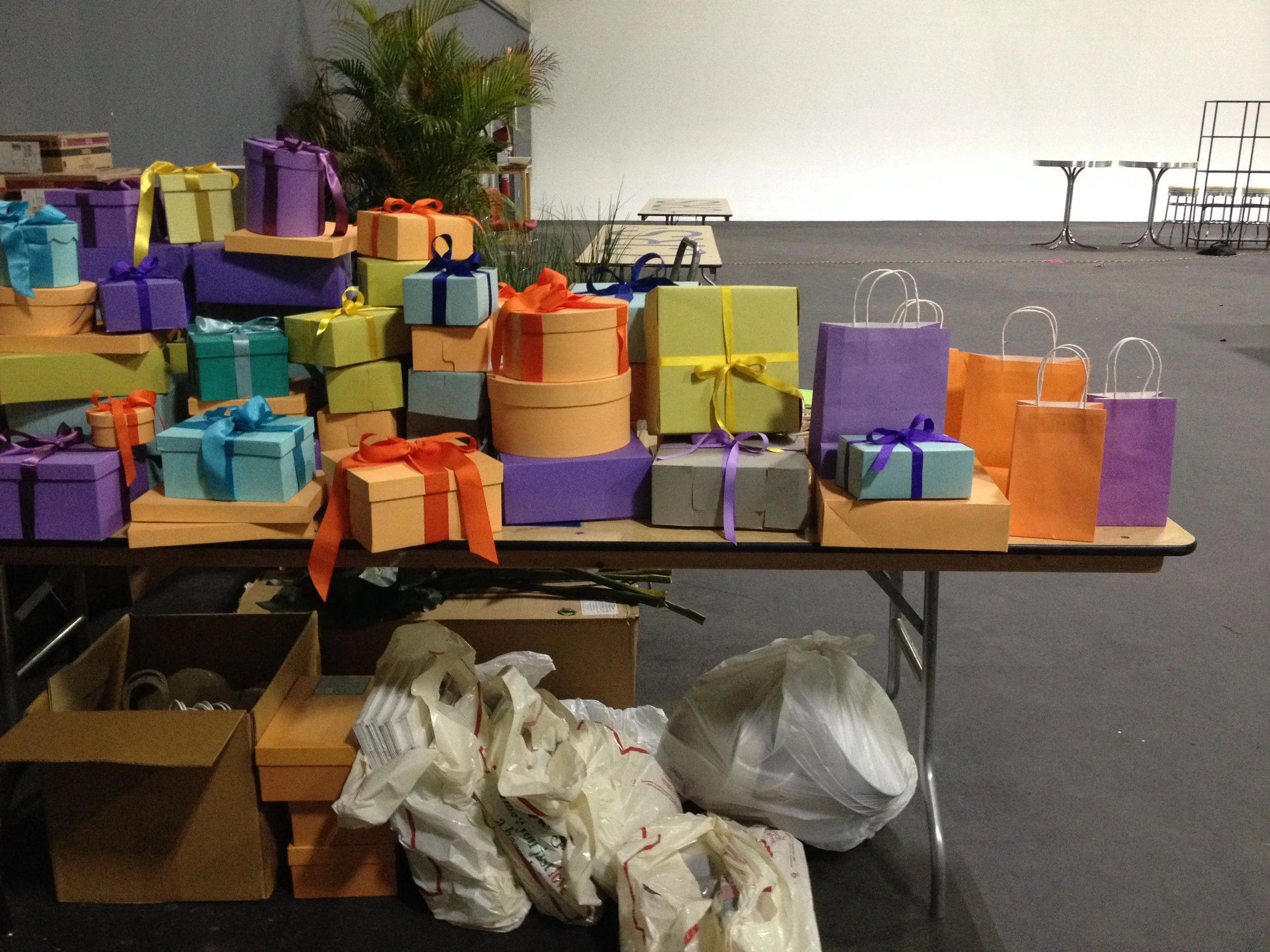  Hand painted boxes with custom bows: Custom Fabricated Set Decoration Elements 