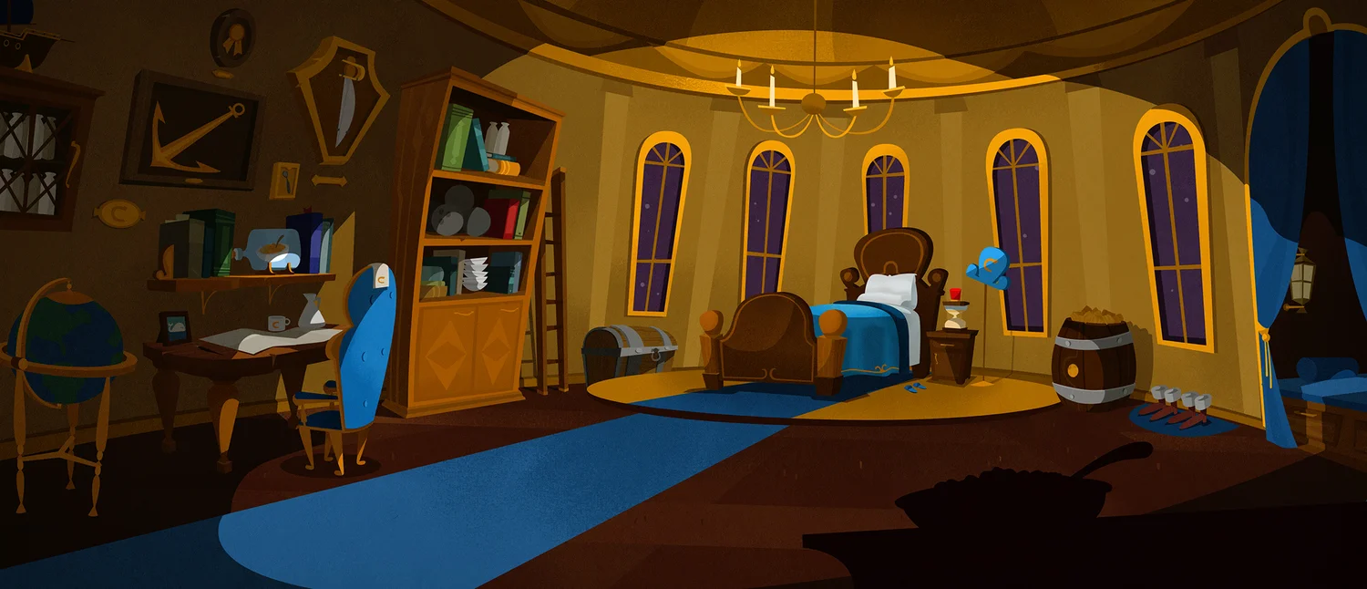 THE CAP'N CRUNCH SHOW Backgrounds | Illustrations, Production Design and Art Direction Who wouldn't want to work for the Cap'n! I was brought on to concept and create the ship interiors and exteriors for 'The Cap'n Crunch' Show, which aired on YouTube. Client: Visual Creatures Director: Ryan McNeely and John Cranston