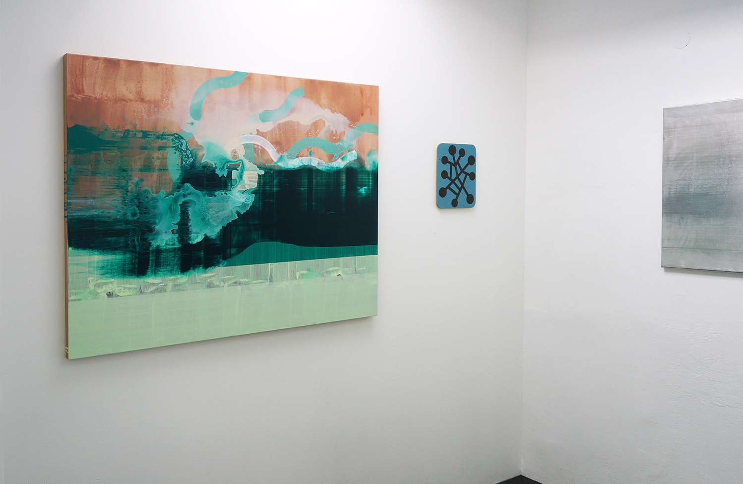 Exhibition Man Man Mann Malerei , SHI FANG Fine Art, Düsseldorf DE, 2015 (from left to right: René Korten, Ton Slits, Michael Krupp)