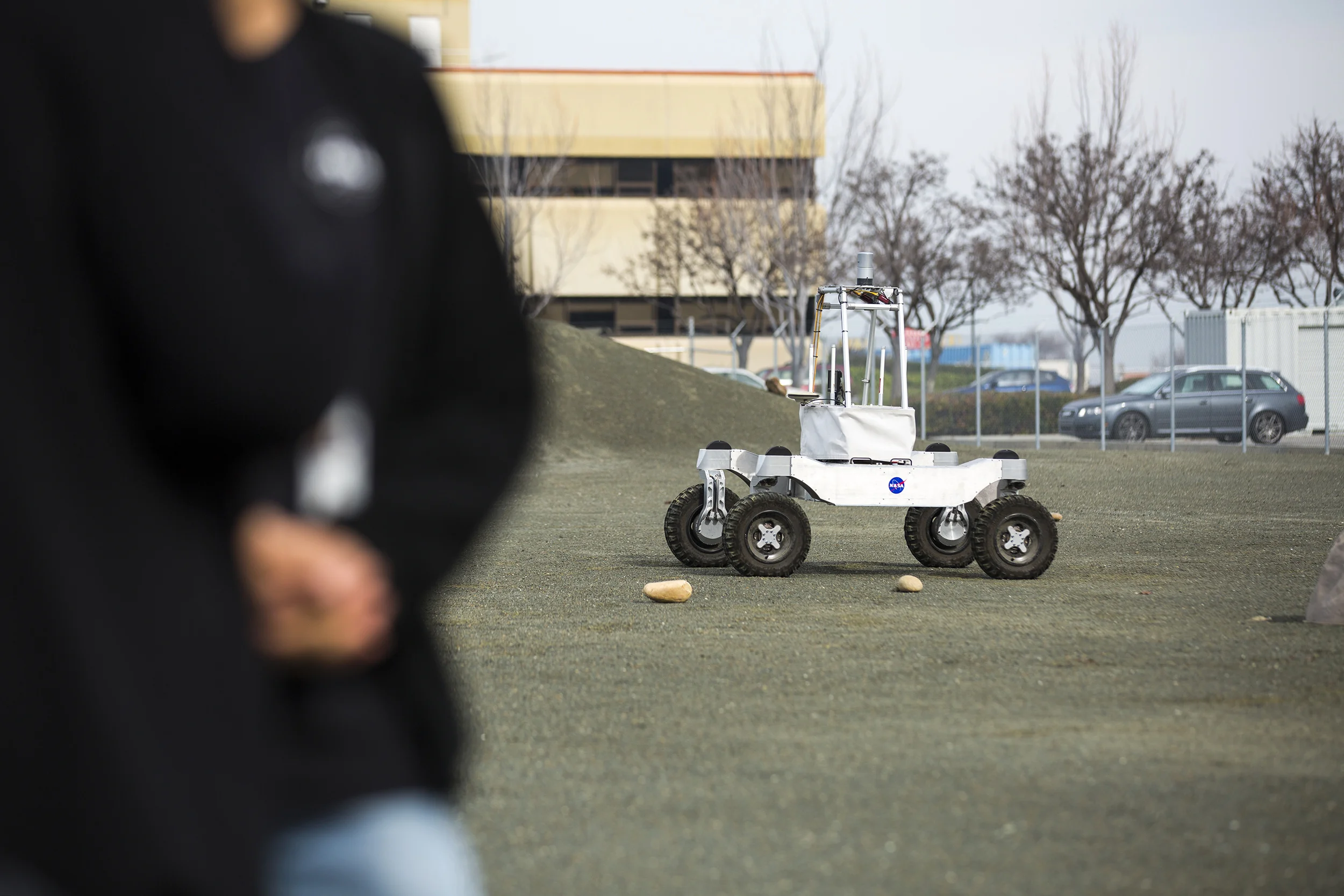 A robot used for testing in the roverscape at the NASA Ames Research Center at the first State of NASA on Feb. 2, 2015.