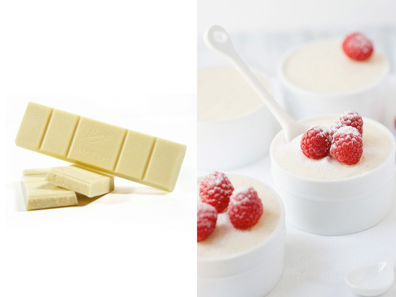 WHITE CHOCOLATE MOUSSE 2 ounces cream cheese, room temperature 1 vanilla bean, split and seeded 1/2 cup heavy cream 1/2 teaspoon salt 3 Safe Egg whites 1/4 cup sugar 8 ounces white chocolate (a high quality white chocolate makes all the difference) Instructions Beat cream cheese and vanilla bean with an electric mixer. Add the cream and beat until combined. Set aside. Melt white chocolate gently over a double boiler. Place the egg whites and salt in a large bowl. Beat the egg whites until soft peaks form, slowly add the sugar and set aside. Fold the melted white chocolate into the cream cheese mixture. Gently fold the egg whites into the cream cheese and chocolate. Fold until just combined. Pour the mousse into small bowls or ramekins and chill for at least 2 hours. Serve with fresh raspberries and a dusting of powdered sugar.