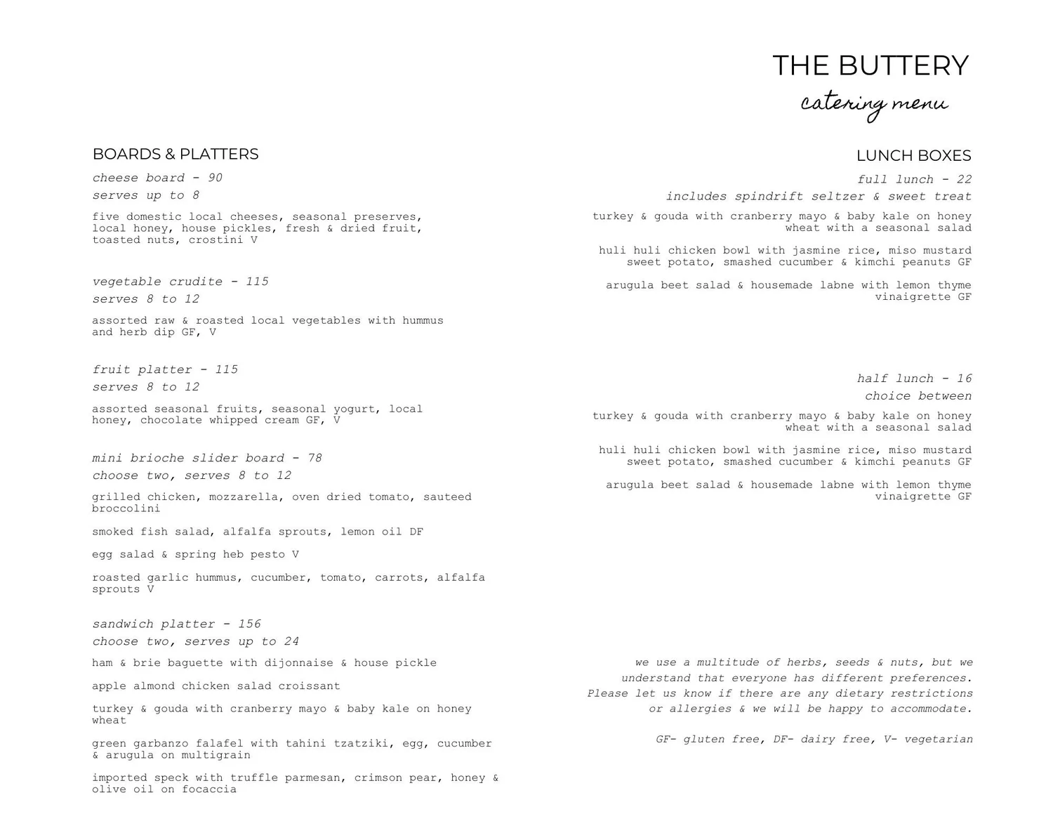 Catering — Malvern Buttery