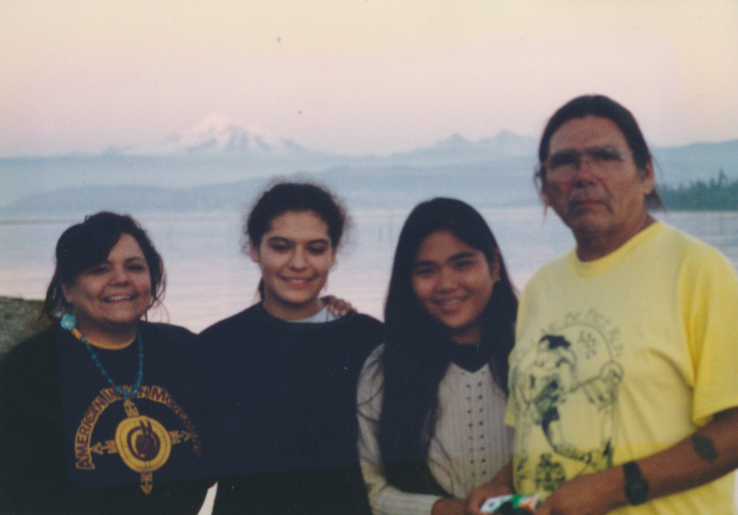  (L_R) Janet McCloud's daughter Beanah, Jessica, Saiko & Dennis Banks