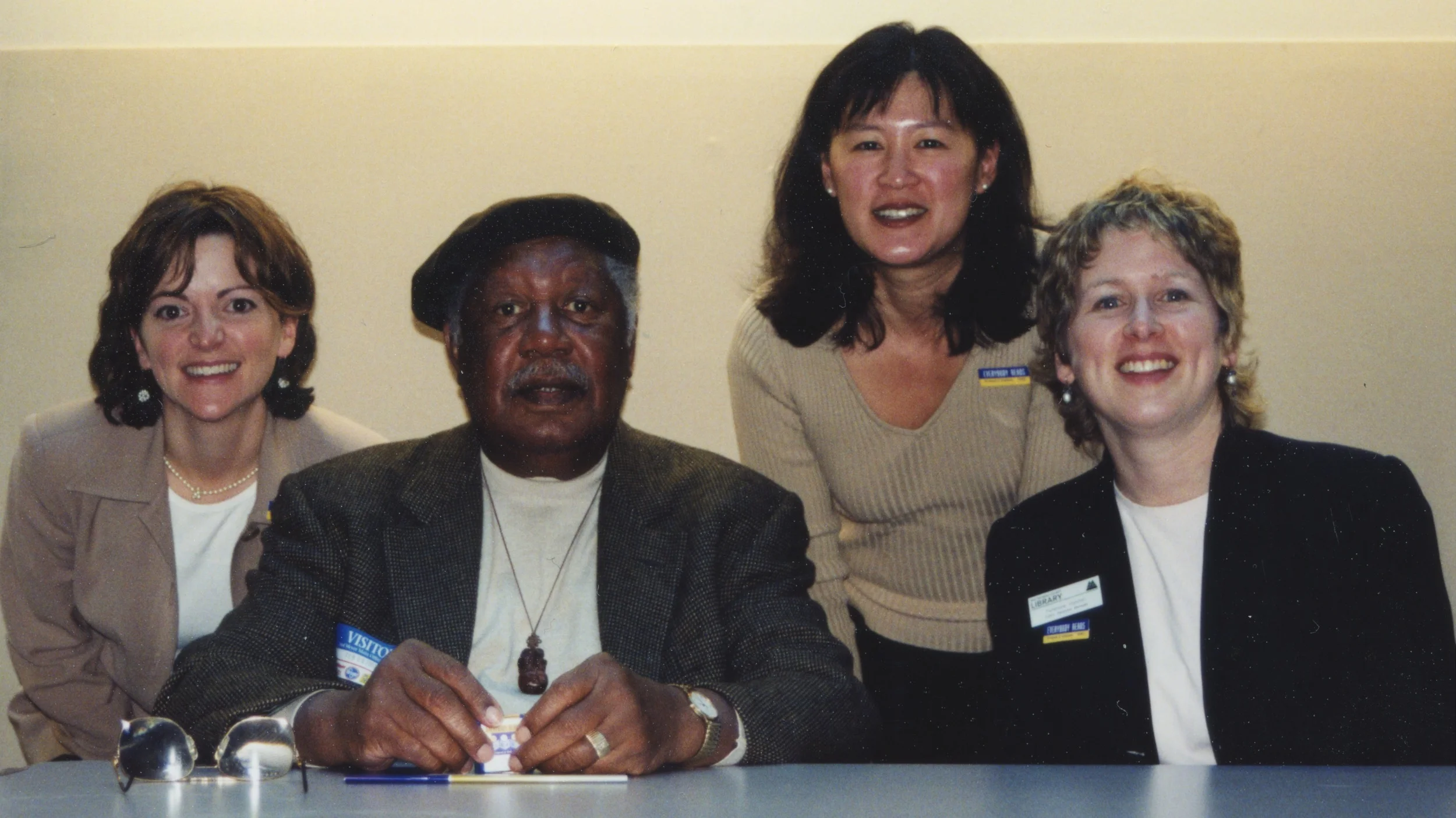 2003. Kicking off Multnomah County LIbrary's inaugural Everybody Reads program with author Ernest J. Gaines and colleagues Sarah Moore and Terrilyn Chun. 