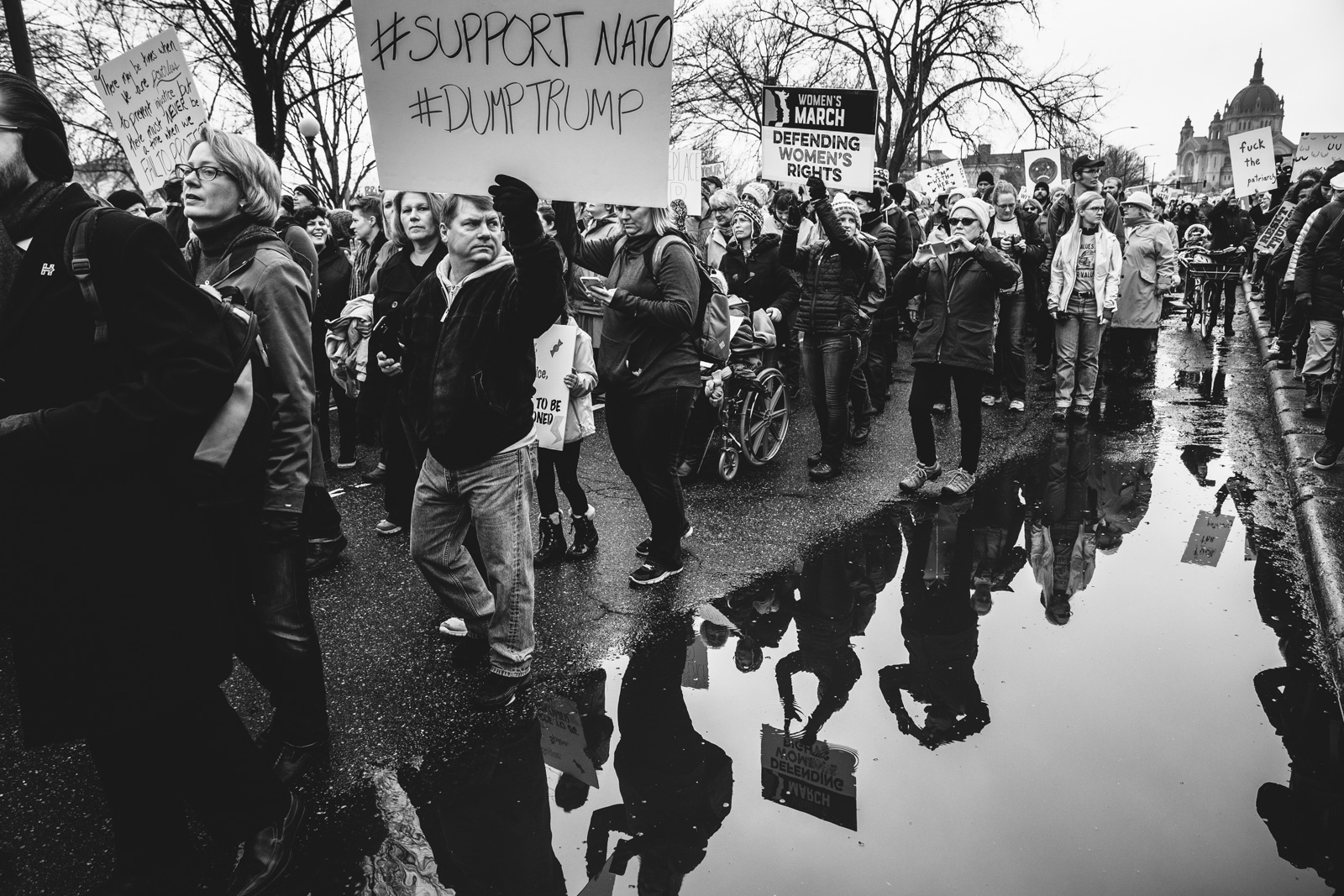 Over 60,000 people gather at the Minnesota State Capitol to protest the Trump Administration's agenda on January 21, 2017.