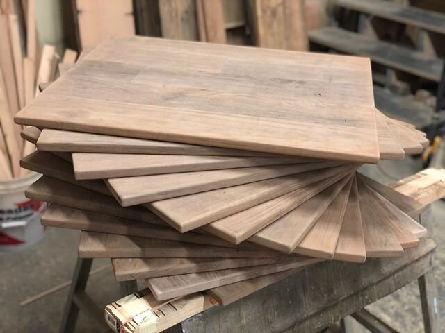 Working on a whole mess of 2-tops for an upcoming restaurant. This material was salvaged from the old buildout. The owners share our commitment to using salvaged/reclaimed material whenever possible. There&rsquo;s gold in that thar dumpster!!!