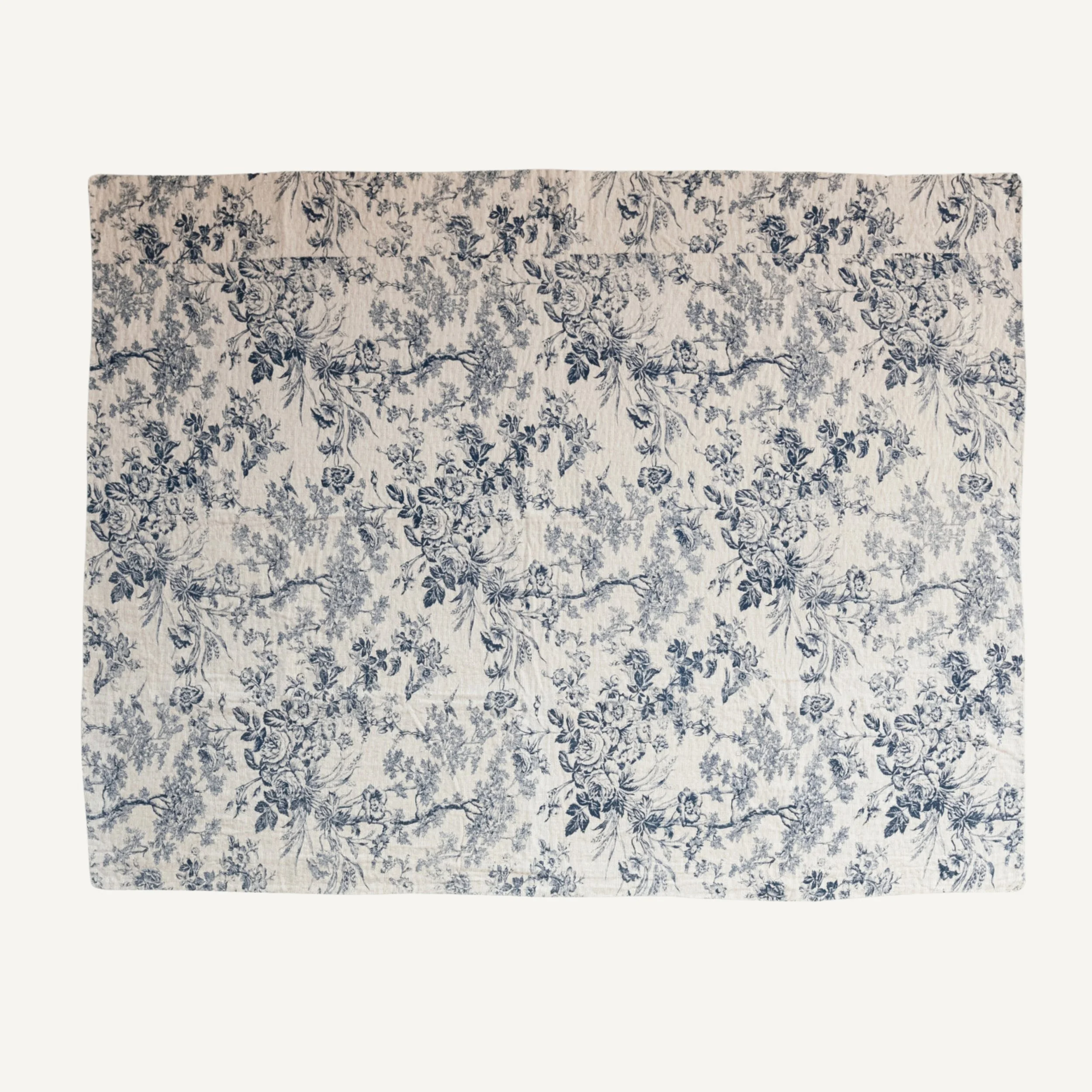 Cotton Chambray Printed Throw with Toile Pattern