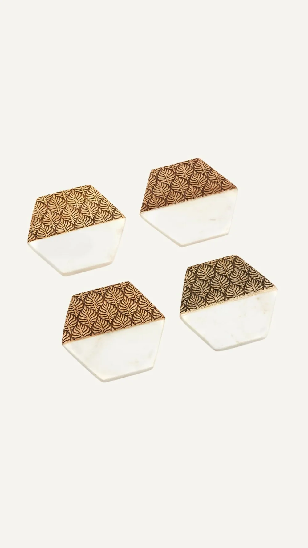 Hexagon Marble and Wood Coaster Set — Lucca